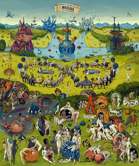 “The Garden of Earthly Delights” for Massada Eyewear Hieronymous Bosch, The Garden Of Earthly Delights, Retro Eyeglasses, Medieval Paintings, Earthly Delights, Arte Peculiar, Illustration Story, Garden Of Earthly Delights, Hieronymus Bosch