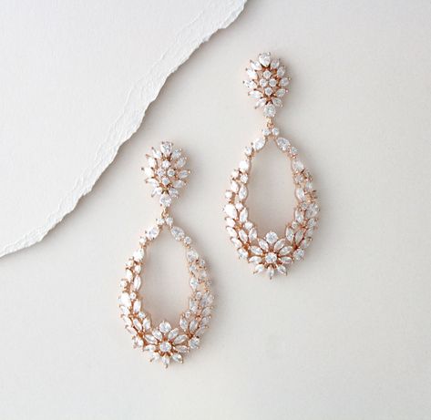 Rose gold Bridal Chandelier earrings, Bridal jewelry, CZ Wedding earrings, Rose gold statement earrings, Hoop earrings, Wedding jewelry by TheExquisiteBride on Etsy Simple Wedding Earrings, Rose Gold Statement Earrings, Rose Gold Bridal Earrings, Gold Bridal Necklace, Bridal Earrings Chandelier, Wedding Necklace Set, Crystal Bridal Earrings, Wedding Bridesmaid Jewelry, Bridal Earrings Drop