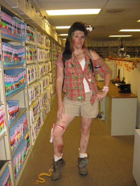 DIY Costume  "Not a Happy Camper" costume Backpacker Costume, Field Trip Survivor Costume, Hiker Halloween Costume, Camper Costume Ideas, Hiker Costumes, Camper Halloween Costume, Happy Camper Costume, Campy Costumes, Camper Costume