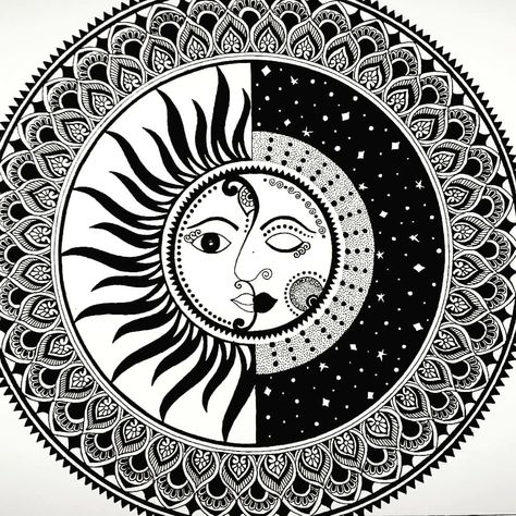 Sun And Moon Mandala Art, Sun Moon Mandala, Sun And Moon Mandala, Sun Mandala, Chart Paper, Drawings Sketches Pencil, Moon Mandala, Honey Bun, Sketches Pencil