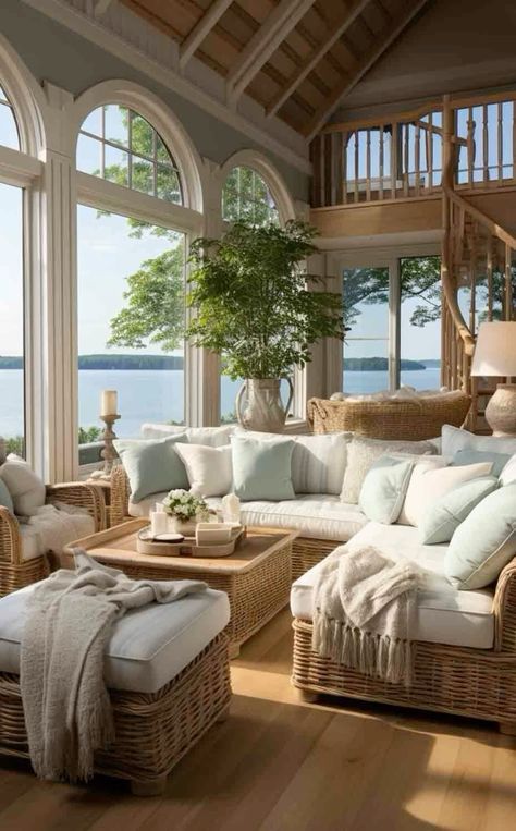 Hamptons Living Room, Beach House Living Room, Dream Beach Houses, Living Room Design Inspiration, Beach House Interior, Beach House Design, Stylish Living Room, Coastal Interiors, Coastal Design