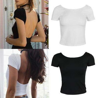 Backless Shirt Outfit, Hot Outfit Ideas Summer, Backless Shirts, Crop Top Y2k, Backless Shirt, Bar Outfits, Slim Fit Crop Top, Mode Zara, Casual Tees