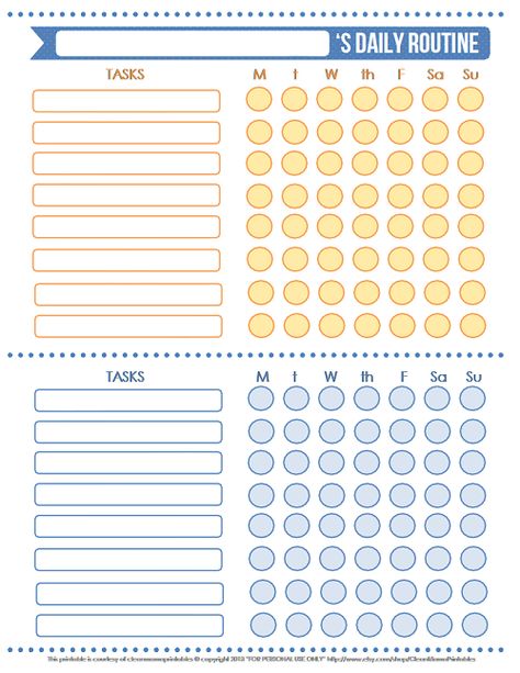 Blue + Orange Daily Routine Chart (fill in blanks and two different colors so could use one half for morning tasks and other half for chores) Hygiene Checklist, Organization Notebook, Daily Routine Chart, Chore Checklist, Chore Chart Template, Responsibility Chart, Adolescent Health, Chore Charts, Raising Girls