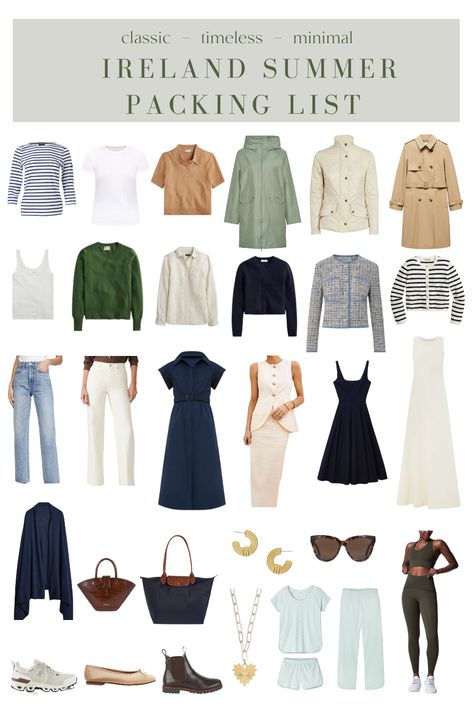 Ireland Summer Outfits, Spring Holiday Outfit, Pack For Ireland, Summer In Ireland, Ireland Packing List, Summer Packing Lists, Wardrobe For Women, Capsule Wardrobe Women, Outfit Hiking