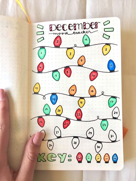 December Diary Ideas, Planer Ideas December, Dot Journals Ideas, Christmas Mood Tracker Ideas, Bulett Journal Page Ideas December, December Bulletin Journal Ideas, Cool Journaling Ideas, December Mood Tracker Printable, December Bujo Mood Tracker