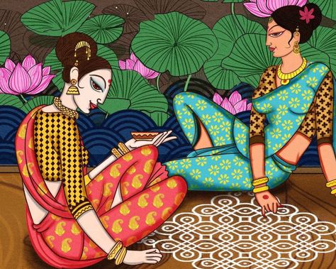 Music Instruments Paintings, Varsha Kharatmal Paintings, Pictorial Composition Painting, Indian Art Paintings Galleries, Pictorial Design, Indian Contemporary Art, Mughal Art Paintings, Kalamkari Painting, Kerala Mural Painting