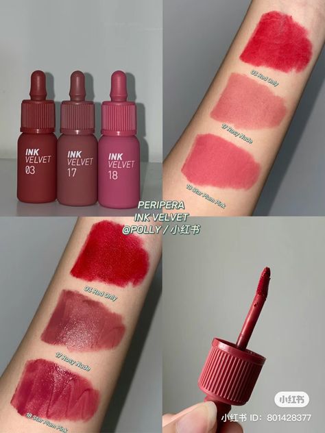 Peripera Ink Velvet 17, Peripera Swatches, Peripera Ink Velvet Swatch, Peripera Ink Velvet, Ink Velvet, Korean Lip Tint, How To Wear Makeup, Peach Makeup, Makeup Accesories