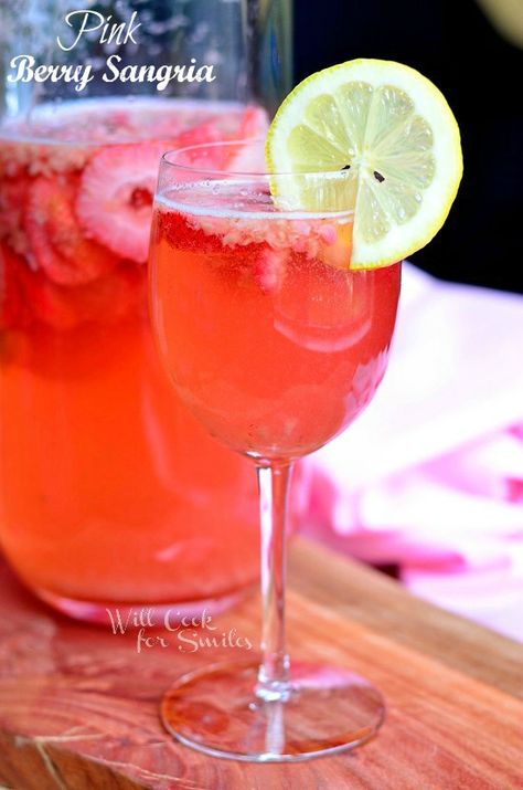 Pink Berry Sangria  from willcookforsmiles.com #sangria #strawberry #mothersday Fruit Sangria, Pink Sangria, Will Cook For Smiles, Berry Sangria, Moscato Wine, Sangria Recipe, Pink Berry, Light Rum, Sangria Recipes