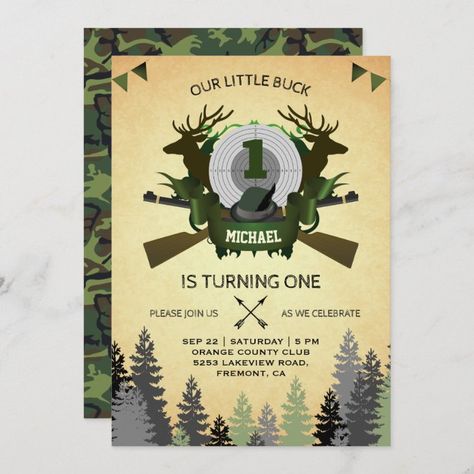 Hunting 1st Birthday Party, Hunting 1st Birthday, Deer Hunting Birthday, Hunting Birthday Party, Hunting Birthday, Hunter Kids, 1st Birthday Party Invitations, 1st Birthday Invitations, 1st Birthday Party