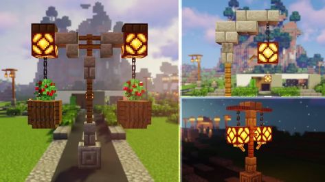 Redstone Lamp Minecraft, Minecraft Redstone Lamp Ideas, Redstone Lamp Ideas, Minecraft Redstone Lamp, Minecraft Lamp Post, Lamp Minecraft, Minecraft Lamp, Minecraft House Decorations, Ideas Para Minecraft