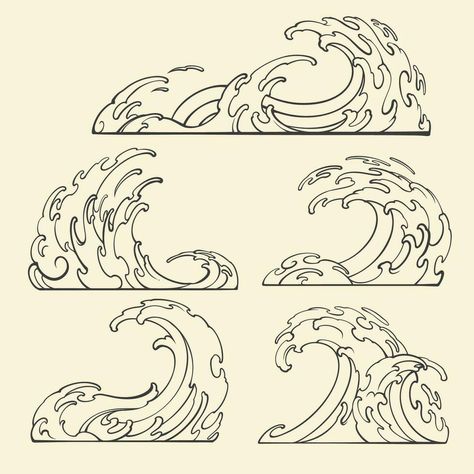 Japanese Wave outline vector art Japanese Sea Art, Japanese Waves Art, Waves Japanese Art, Japanese Style Waves, Waves Japanese, Wave Japanese, Japanese Waves Drawing, Waves Illustration Art, Tattoo Waves Japanese