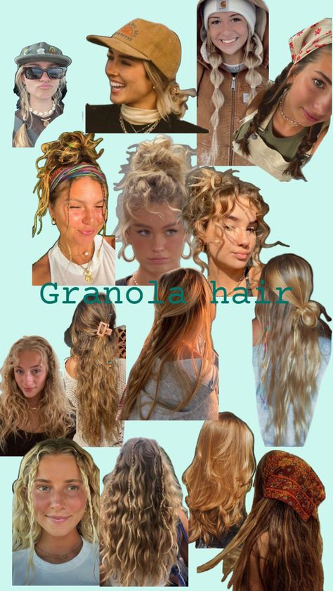 Hairstyle ideas for curly/wavy hair. Up-does, half-up half-down and down hairstyles for everyday occasions. Granola Hairstyles, Hairstyles For Everyday, Granola Style, Curly Wavy Hair, Wavy Curly Hair, Granola Girl, Style Hair, Face Hair, Half Up Half Down