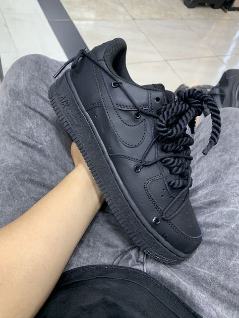 Rope Laces Af1 Black, Air Force 1 Noir, Manifestation 2023, Black Air Force 1, Custom Sneakers Diy, All Black Shoes, Air Force 1 Custom, Bad Idea, Golf Gti