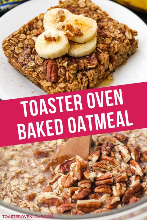 This easy Toaster Oven Baked Oatmeal is the best thing to do with one overripe banana! The simple breakfast recipe takes just minutes to throw together and is loaded with healthy good-for-you ingredients. Oven Baked Oatmeal, Baked Oatmeal For One, Oatmeal For One, Vegan Baked Oatmeal, Eggs In Oven, Breakfast For Two, Comfort Casseroles, Countertop Oven, Dessert For Two