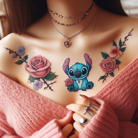 Girly Hand Tattoos, Disney Stitch Tattoo, Angle Tattoo, Cute Thigh Tattoos, Emo Tattoos, Stitch Merchandise, Lilo And Stitch Merchandise, Stitch Drawings, Stitch Tattoo