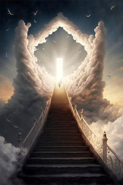 Stairs To Heaven, Heaven Tattoos, Christian Illustration, Church Backgrounds, Heaven's Gate, Heavenly Places, Heaven Art, Way To Heaven, Prophetic Art