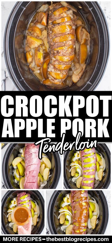 Crockpot Tenderloin, Tenderloin Crockpot, Pork Tenderloin Crock Pot Recipes, Pork Tenderloin With Apples, Tenderloin Recipes Crockpot, Pork Loin Crock Pot Recipes, Crockpot Pork Loin, Apple Pork Tenderloin, Crockpot Pork Tenderloin