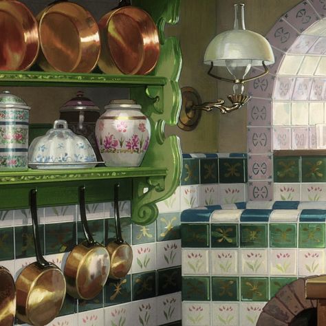 Howl's Moving Castle Aesthetic, Castle Kitchens, Howl Pendragon, Castle Painting, Cottagecore Home, House Redesign, Castle Aesthetic, Castles Interior, Ghibli Artwork