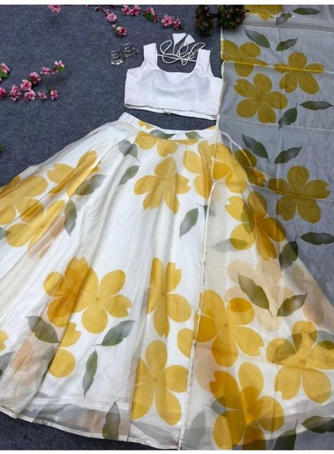 #lehenga choli #yellow #india #girls #women Indian Skirt And Top, Suit Painting, Lehenga Top, Haldi Ceremony Outfit, Haldi Dress, Haldi Outfits, Stylish Kurtis Design, Haldi Outfit, Indian Skirt