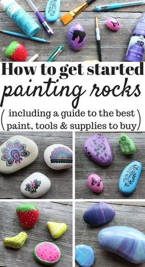 How to get started painting rocks (including a guide to the best paint, brushes, dotting tools, supplies and more!) What Kind Of Paint To Use On Rocks, Best Paint For Rocks, Beginning Rock Painting, How To Paint On Rocks, Painting Rocks Ideas Easy, How To Paint Rocks, Rock Painting Supplies, Painting Stones, Rock Painting Tutorial