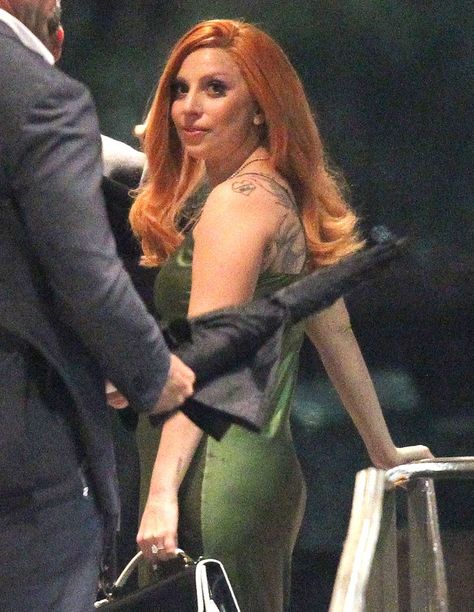 Pin for Later: Lady Gaga Prepares For Her Walk Down the Aisle at Her BFF's Wedding  She looked ravishing with red hair for the rehearsal dinner on Thursday. Pastel Orange Hair, Puffy Cheeks, Lady Gaga Hair, Walk Down The Aisle, Wife Material, Wedding Preparation, Strawberry Blonde, Orange Hair, Walking Down The Aisle