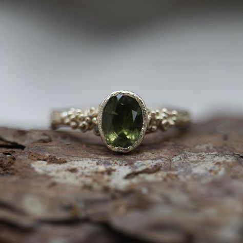 Green Wedding Rings, Green Engagement Rings, Bark Ring, Green Sapphire Engagement, Green Sapphire Engagement Ring, Lichen Moss, Green Sapphire Ring, Bezel Engagement Ring, Green Rings