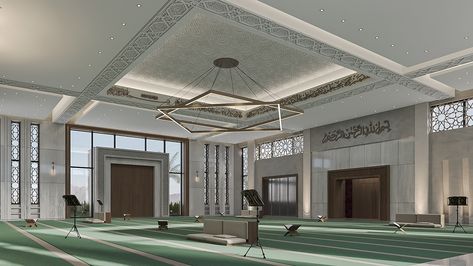 Modern Masjid, Masjid Interior Design Modern, Modern Mosque Design, Modern Mosque Interior, Islamic Lighting Design, Interior Masjid, Mosque Design, Interior Office, Islamic Patterns