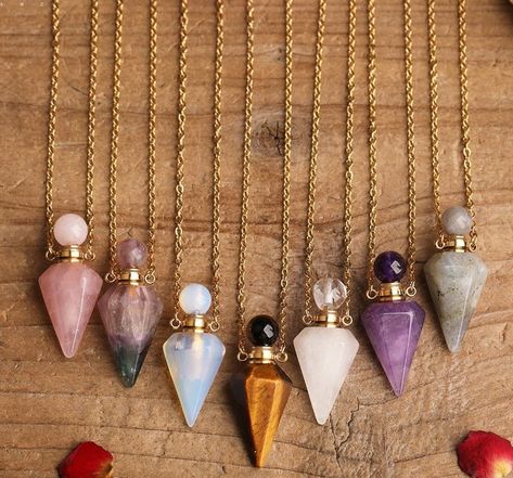 Pendulum Necklace, Handmade Crystal Necklace, Vial Necklace, Perfume Diffuser, Aromatherapy Jewelry, Crystal Perfume Bottles, Bottle Pendant, Picture Pendant, Bottle Jewelry