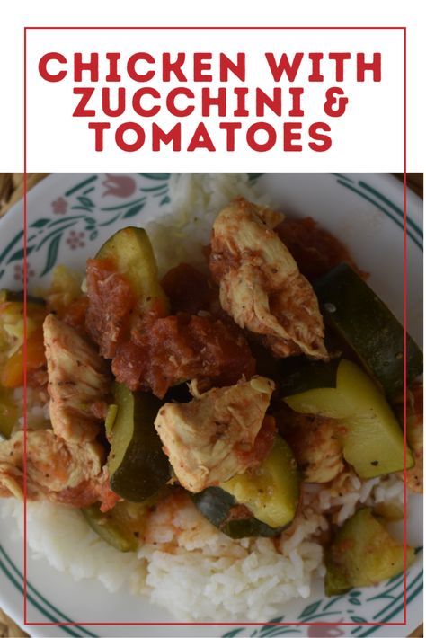 Chicken with Zucchini and Tomatoes is a simple meal full of flavor. This healthy chicken and zucchini recipe makes a stewed chicken and vegetable dish that gets served over rice. It is a great way to use up zucchini for dinner. Chicken And Zucchini Dishes, Chicken With Zucchini And Tomatoes, Stewed Tomato Recipes, Use Up Zucchini, Canned Zucchini, Chicken With Zucchini, Tomatoes Dinner, Chicken And Zucchini, Zucchini And Tomatoes