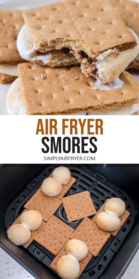 Want to make delicious air fryer smores? Perfectly toasted and extra gooey with marshmallows and chocolate, these treats are so easy to make! S’mores Air Fryer Recipe, Air Fryer Smores, Air Fryer Cooking Times, Family Snacks, Air Fried Food, Airfryer Recipes, Fried Foods, Easy Air Fryer, Air Frying