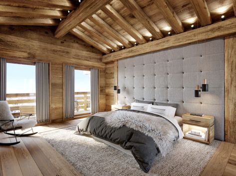 Chalet Bedroom, Chalet Interior Design, Mountain Home Exterior, Mountain Interiors, Modern Chalet, Chalet Interior, Chalet Design, Ski Chalet, Modern Cabin