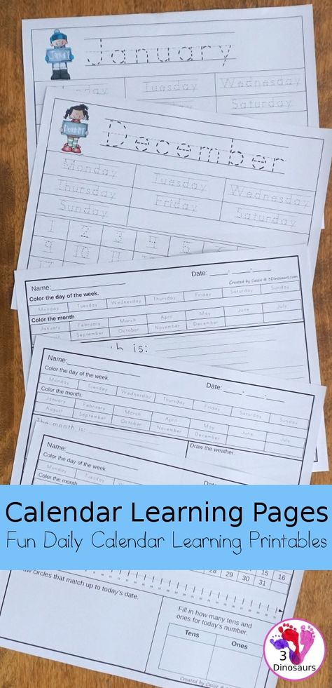 Calendar learning is fun! This free calendar learning printable will help your child learn all about the weekly calendar this year. Free Kindergarten Calendar Printables, Calendar Activities For Kindergarten, Daily Calendar Printable Free, Kindergarten Calendar, Calendar Worksheets, Homeschool Fun, Therapeutic Recreation, 3 Dinosaurs, Calendar Activities