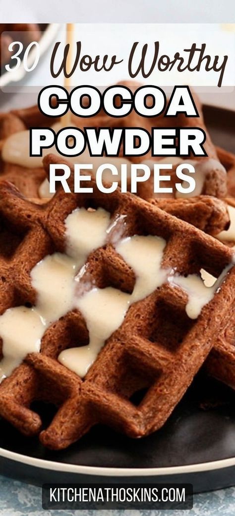 Discover easy cocoa powder recipes that are quick, easy, mostly healthy and also decadent. If you are looking for ideas to use  cocoa powder, then you are sure to find recipes for desserts, no bake snacks, brownies, cookies and also drinks such as hot chocolate at kitchenathoskins.com. Yogurt And Cocoa Powder, Easy Cocoa Powder Recipes, Cocoa Powder Desserts, Cacao Powder Recipe, Peanut Butter Powder Recipes, Baking Powder Recipe, Recipes For Desserts, Nestle Recipes, Bake Snacks