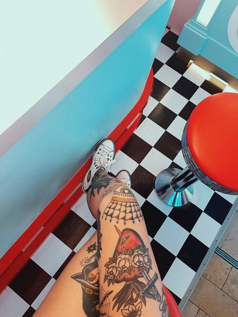 Traditional tattoos Traditional Thigh Tattoo Women, Thigh Tattoo Traditional, American Traditional Thigh Tattoo, Traditional Knee Tattoo, Traditional Thigh Tattoo, Thigh Tattoos Women, Knee Tattoo, Traditional Tattoos, American Traditional