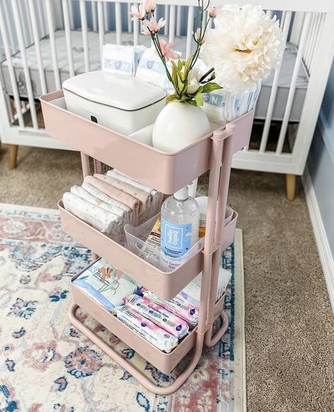 Baby Cart Organize, Office On Wheels, Kids Desk Area, Cart Organization, Diaper Station, Tiny Nursery, Baby Room Storage, Aurora Rose, Baby Niece