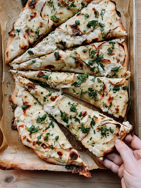 Truffled Potato Pizza with Ricotta and Taleggio - Whip & Wander Pizza With Ricotta, Taleggio Cheese, Reheat Pizza, Potato Pizza, Fancy Date Night, Fancy Date, Classic Pizza, Potato Crisps, Date Night In