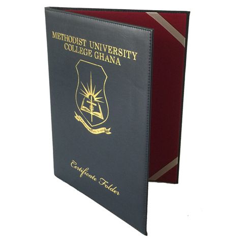 This #diploma #holder #leather is vegan, eco-friendly, thick and sturdy, it can protect your diploma, #certificate or #award the perfect place to #display your achievements. Each navy blue cover has a striking satin finish leatherette exterior. Folder Inspiration, Certificate Holder, Diploma Certificate, Leather Folder, Diploma Frame, Old English Font, Satin Ribbons, Leather Pocket, Book Style