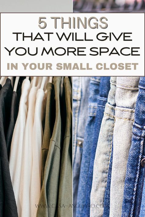 Need more space in your closet? These 5 things will keep your closet organized and give you more space! Closet Organization For Hanging Clothes, Closet Organization Ideas Hanging, Organizing Hats In Closet, How To Hang Pants In Closet Small Spaces, Pant Organization Closet, Storing Jeans In Closet, Best Way To Hang Pants In Closet, Pants Hanging Closet Ideas, Organize Pants In Closet