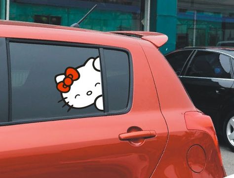 Hello Kitty Car Accessories, Car Mirror Sticker, Custom Car Stickers, Hello Kitty Decorations, Pink Car Accessories, Hello Kitty Car, Hello Kitty Bow, Iphone Stickers, Girly Car