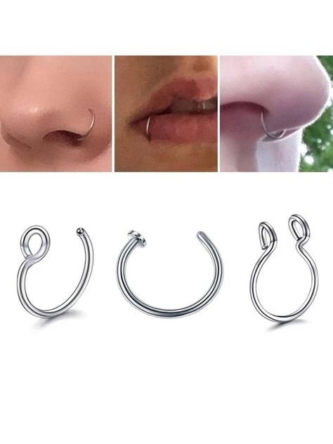 3pcs/set Fashionable Minimalist Nose Cuff For Women For Daily Decoration | SHEIN USA No Piercing Nose Ring, Fake Persings Nose, Nose Piercing Diy, Fake Piercings Diy, Diy Nose Ring, Fake Piercings Nose, Fake Lip Piercing, Diy Piercing, Diy Nose Rings