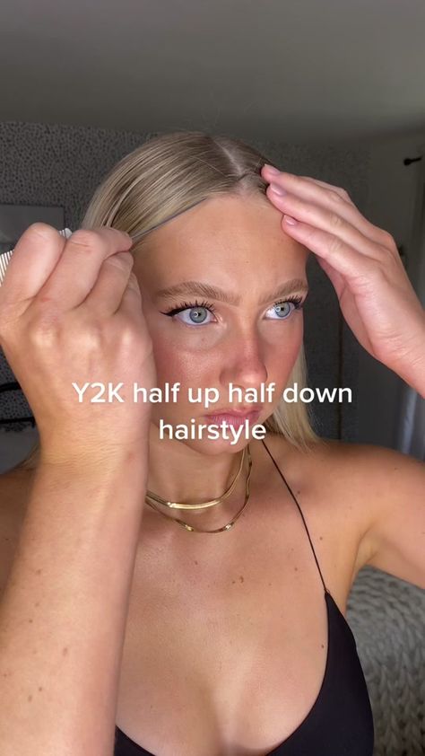 Y2K half up half down hairstyle #hair #hairstyle #transformation #hair... | Half Up Half Down Hairstyles | TikTok Hairstyle Transformation, Hairstyles Tiktok, Half Up Half Down Hairstyle, Down Hairstyle, Hair Half Up Half Down, Half Up Half Down Hairstyles, Hair Half Up, Half Up Half Down Hair, Half Up Half Down