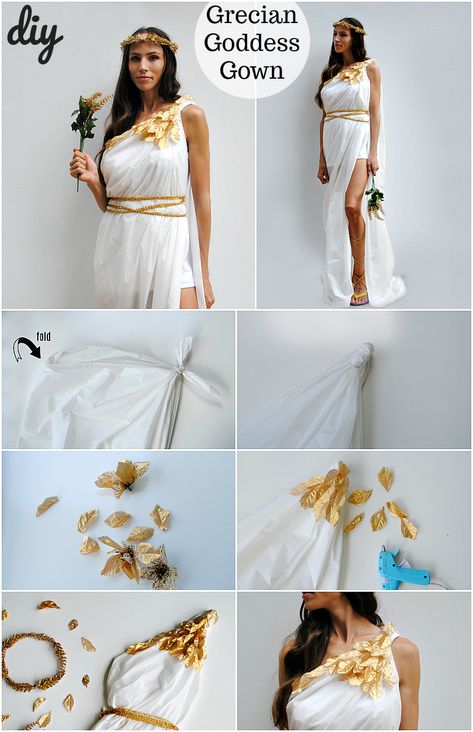 Trash To Couture: A Dollar Tree Halloween Series: Greek Goddess Costume Diy Goddess Costume, Greek Goddess Costume Diy, Goddess Costume Diy, Greek Goddess Outfit, Tree Halloween Costume, Greek God Costume, Diy Fantasia, Toga Costume, Trash To Couture