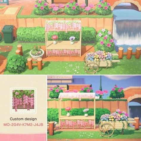 ACNH Custom Design Codes on Instagram: “Flower shop stall designed by brownsugarbubbletea on reddit.” Qr Code Animal Crossing, Pink Wisteria, Colorful Town, Wisteria Design, Dibujos Anime Chibi, Motif Acnl, Ac New Leaf, Animal Crossing Guide, Animal Crossing Qr Codes Clothes