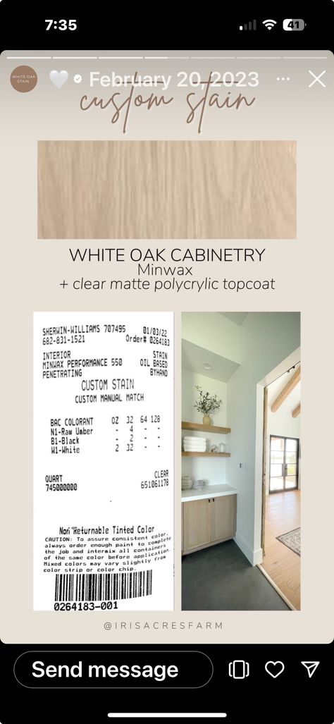 Baja Beige Stain Sherwin Williams, Best White Oak Stain Colors, White Oak Kitchen Cabinets Stain Color, Stain For White Oak Cabinets, White Oak Paint Color, White Oak Wood Stain, White Oak Stain Formula, Stain Mixes, White Oak Stain Colors