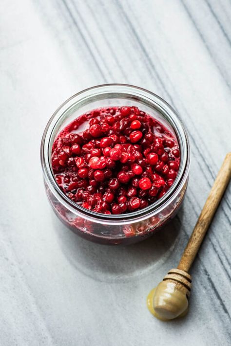 Lingonberry Sauce - Occasionally Eggs Lingonberry Sauce, Lemon Cranberry Muffins, Cooking With Honey, Refined Sugar Free Desserts, Eggs Recipes, Cranberry Muffins, Healthy Plant Based Recipes, Berries Recipes, Swedish Recipes