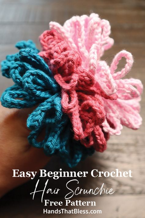 Easy Beginner Crochet Hair Scrunchie Free Pattern - Hands That Bless Scrunchie Crochet Free Pattern, Crochet Scrunchies Pattern, Free Crochet Scrunchie Patterns, Crochet Hair Bands Free Patterns, Crochet Hair Scrunchies Free Pattern, Crochet Hair Ties Free Pattern, Crochet Hair Elastics, Crochet Scrunchie Pattern Free, Free Scrunchie Crochet Pattern