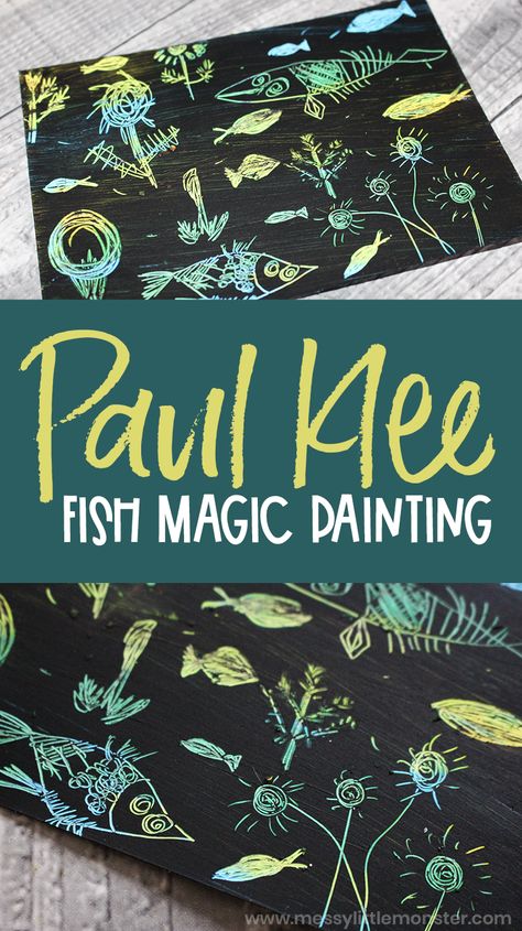 Art Activities Inspired By Artists, Paul Klee Fish, Paul Klee Art Lesson, Famous Artist Art Projects For Kids, Art Class Project Ideas, Kinder Art Lessons, Grade 2 Art Projects, Kids Art Class Ideas, Art Camp Ideas For Kids