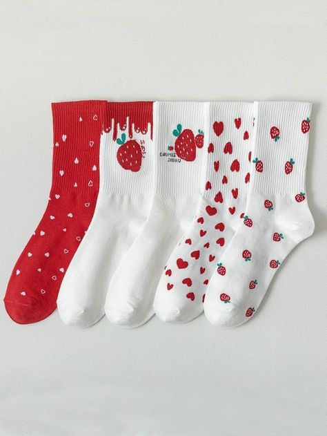 Strawberry Clothes, Heart Strawberry, Sleeping Socks, Heart Fruit, Women Socks Fashion, Strawberry Summer, Trendy Socks, Soft Socks, Socks Cute