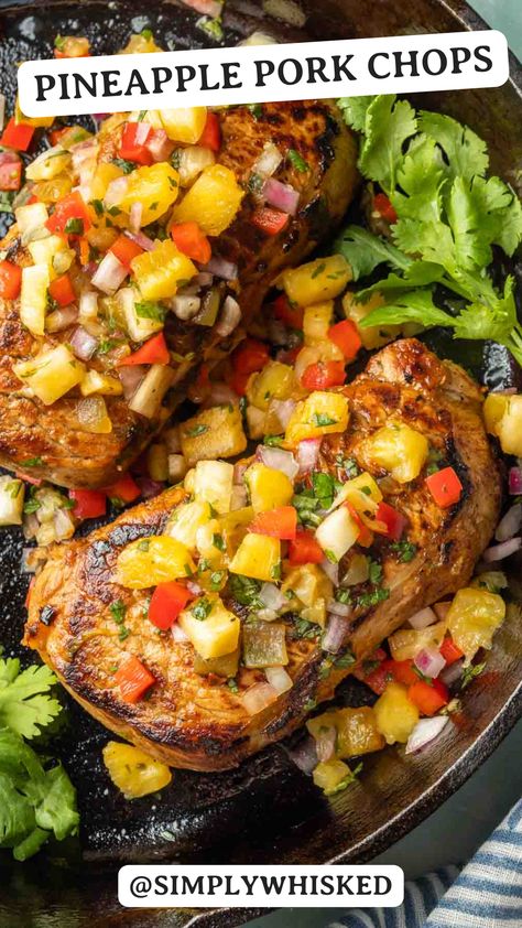 Pineapple Glazed Pork Chops, Pork Chop Recipes Pinapple, Salsa For Pork Chops, Pork Summer Recipes, Grilled Hawaiian Pork Chops, Pork Chop Summer Recipes, Pork Chop And Pineapple Recipes, Pineapple Sauce For Pork, Jamaican Pork Chops