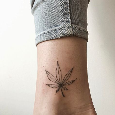 Hippy Stick And Poke Tattoo, Leaf Stick And Poke, Hippy Stick And Poke, Botanical Stick And Poke, Stick And Poke Tattoo Ideas For Stoners, Hemp Leaf, Handpoke Tattoo, Hand Poked Tattoo, Hand Poke